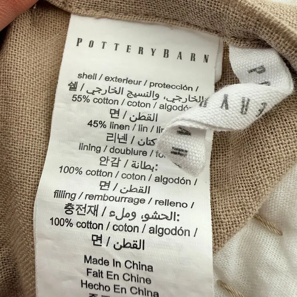 Pottery Barn Pickstitch Standard Pillow Shams Lot Set of 2 Tan Cotton Linen